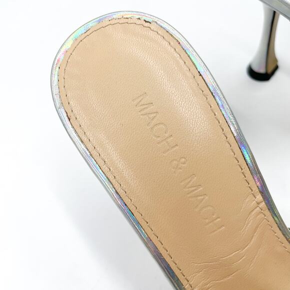 Mach & Mach Crystal Double Bow Mules Silver Iridescent Kitten Heel‎ Sz 37 / 7 - Picture 6 of 11